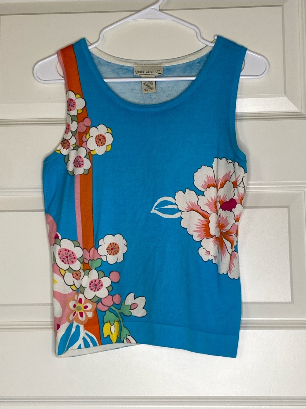Y2K Laura Leigh Sleeveless Floral Tank Top — Bright Blue